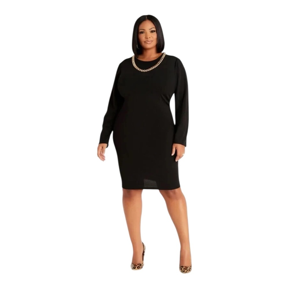 Ashley Stewart Chain‎ Neck Sheath Black Midi Dress Size 22/24